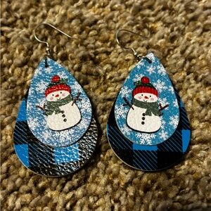 Snowman Teardrop Earrings - Blue and Black